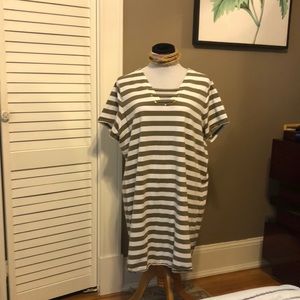 Designer Michael Kors 3X olive green and white striped short sleeved tunic.